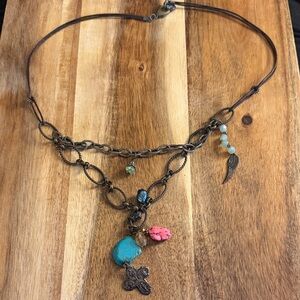 Lu Leather and Turquoise Western Necklace